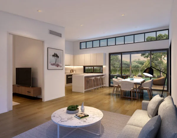 3D design of a living room and dining